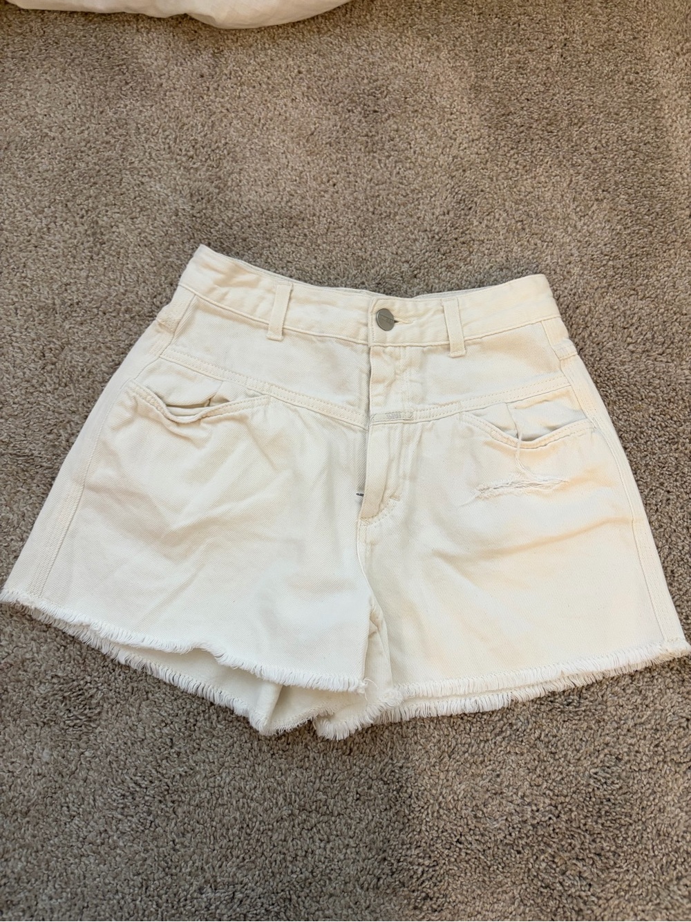 High-Waist White Denim Shorts